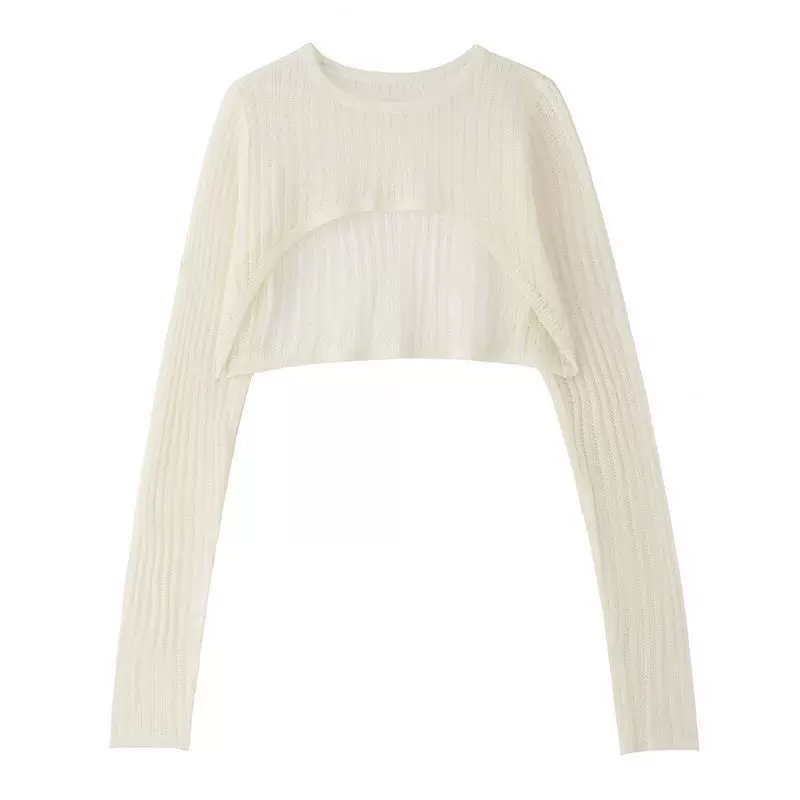 Трикотажная блузка тонкий полый трикотажный свитер женский Ся Янци дикий короткий солнцезащитный топ с длинными рукавами