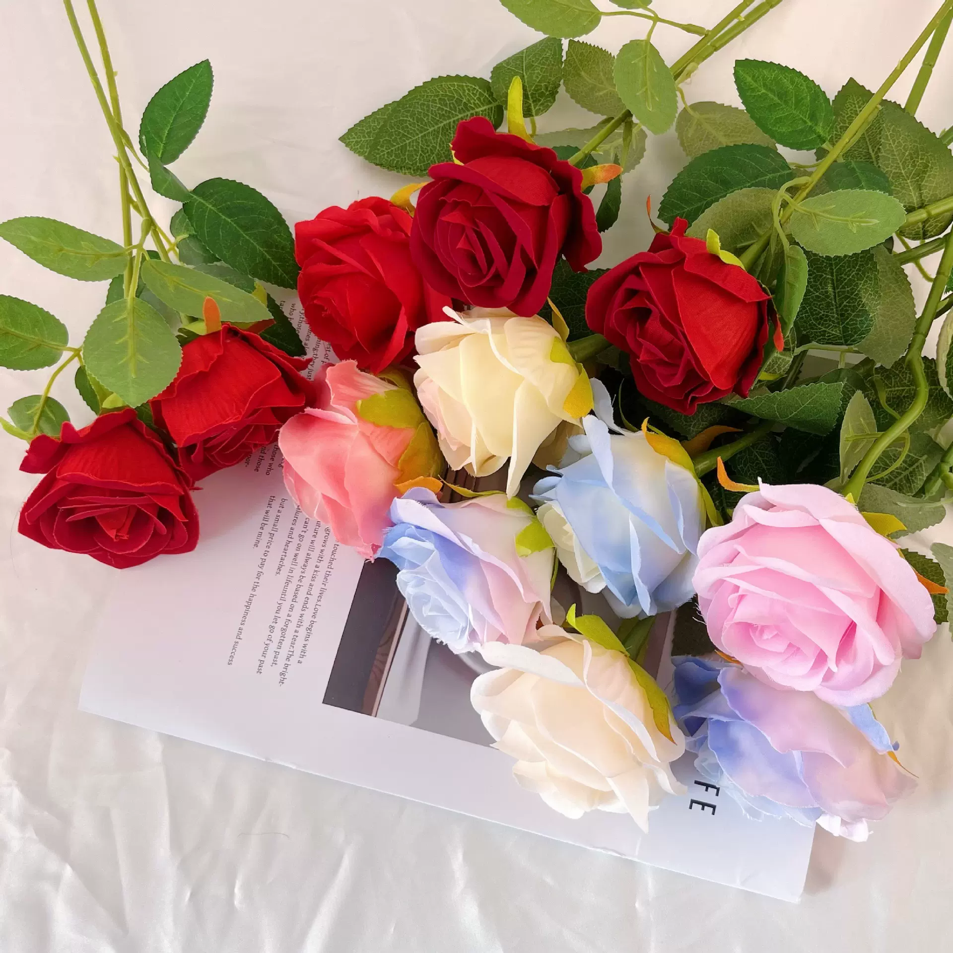 仿真玫瑰花批发单支绢绒布婚庆家居情人节装饰瀑布假人造红插束墙