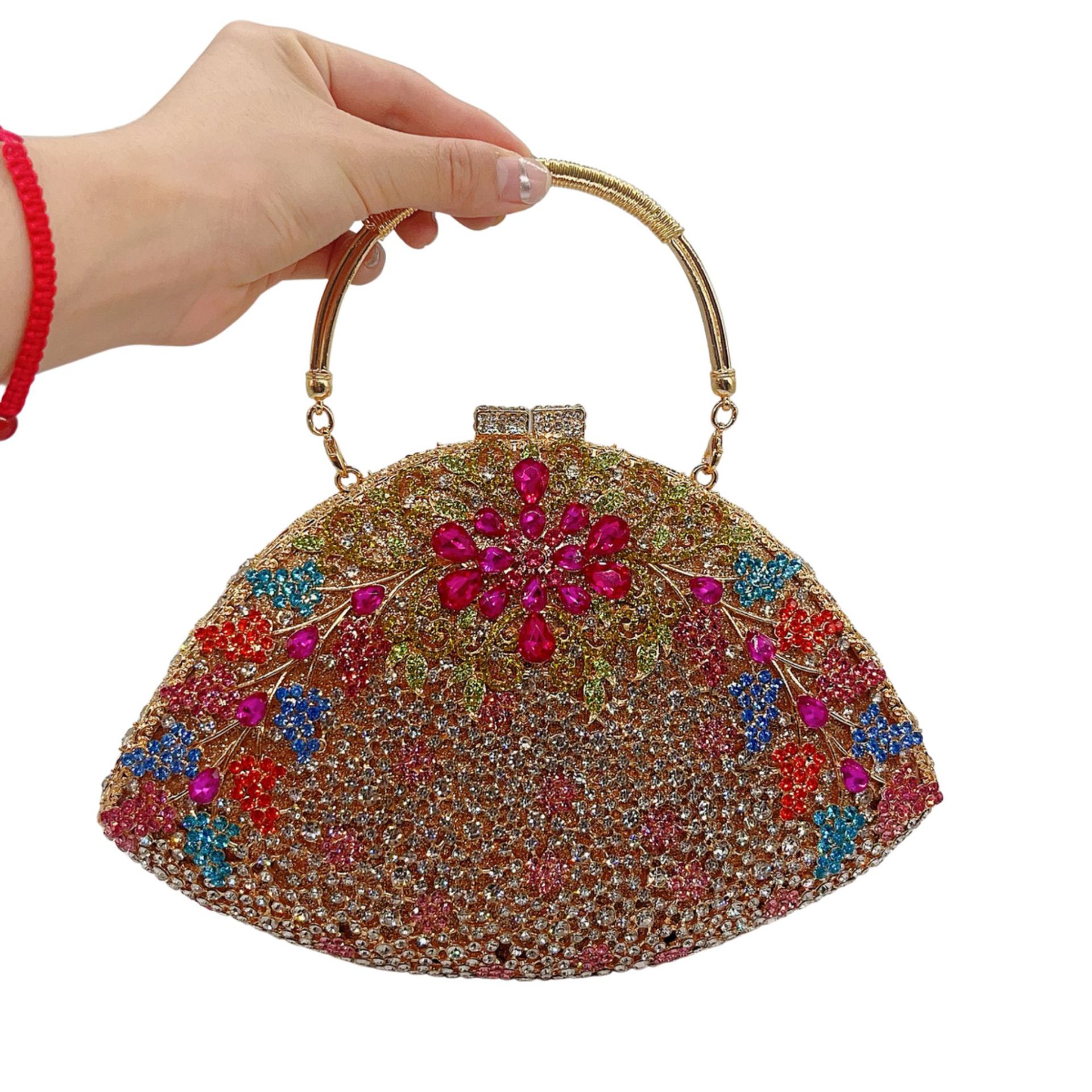 Túi clutch dạ hội đính kim cương hoa tử đằng phong cách Âu Mỹ — Màu vàng kim, Vàng AB, Đế vàng kim cương, Xanh nước hồ chi tiết 12