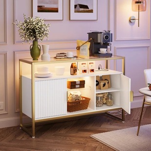 Led Console Table with Storage Function Modern Carved High Gloss Cabinet Adjustable Shelf