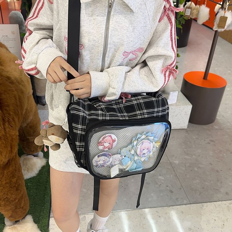 가을과 겨울 새로운 일본 INS PLAID 통근 통증 가방 대용량 어깨 가방 베이비 가방 2 차 코믹 콘 크로스 바디 백