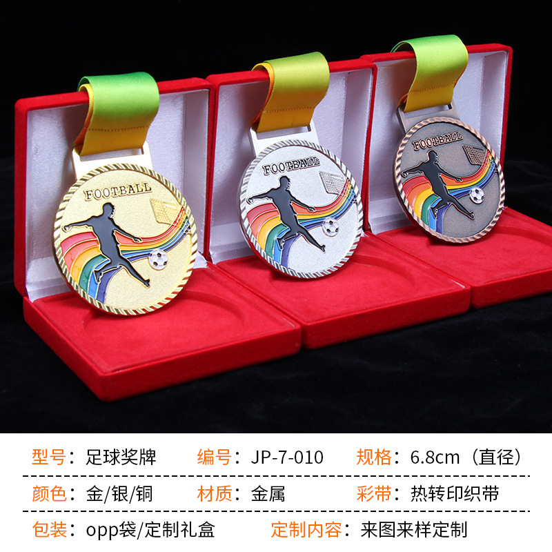 Medallas de oro, plata y bronce del fútbol.