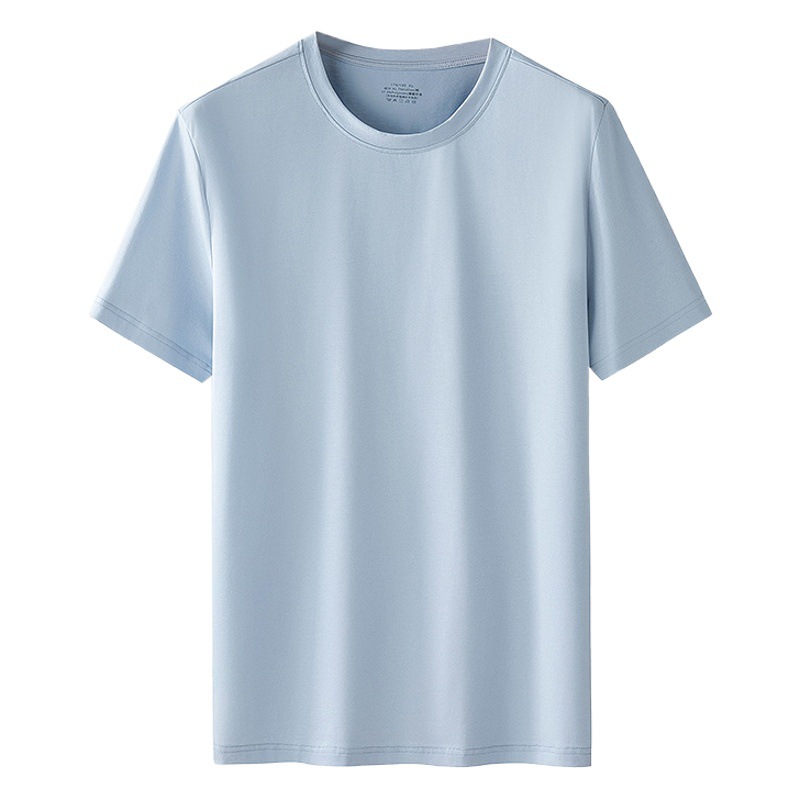 Nuevo algodón mercerizado real primavera y verano hombres antibacterianos manga corta Camiseta fresca puede salir color sólido cuello redondo deportes Pijamas