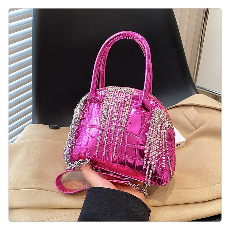 Women's Pu Leather Solid Color Streetwear Rhinestone Tassel Shell Zipper Dome Bag display picture 8