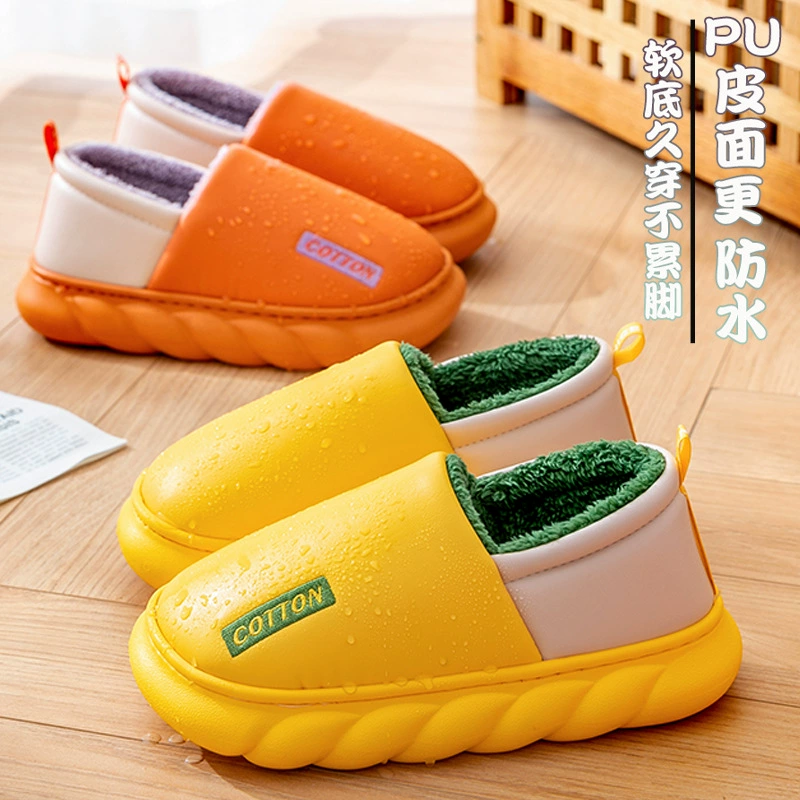 Водонепроницаемые хлопковые тапочки с трансграничным покрытием, женская сумка с толстой подошвой, осенне-зимняя пара, домашняя флисовая подкладка, теплая Нескользящая домашняя бытовая техника