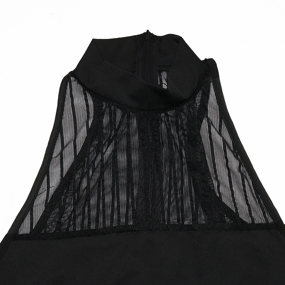 Sexy Bold Stripes Mesh See-through Sleeveless round Neck Jumpsuit for Women