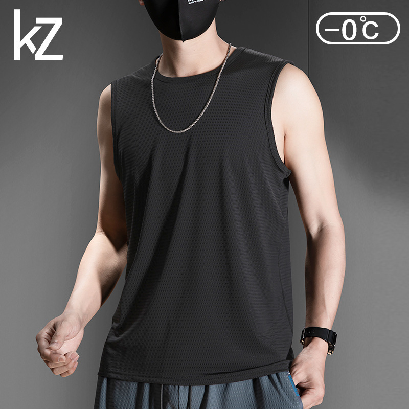 Ice Silk Vest Men's Summer Thin Outer Wear Plus Size Fitness Sports Vest Loose Quick-Drying Cool Sweat-Absorbent Shirt