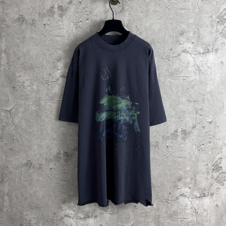 Правильная версия высококачественной футболки B бренда 25SS нового стиля с размытым логотипом, белая печать на подоле, ручная полировка, короткий рукав.