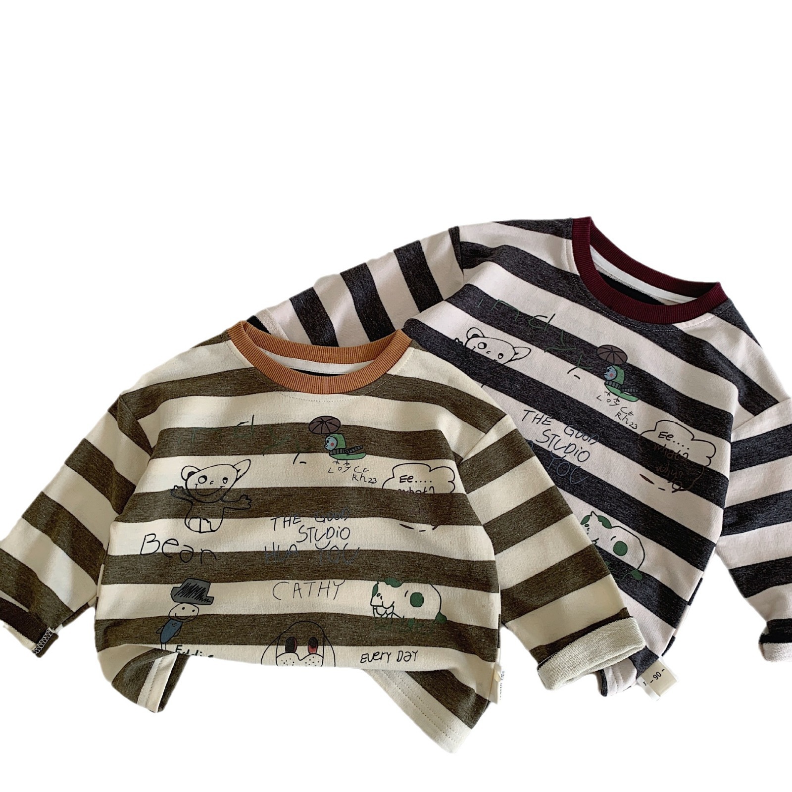 Mai Bao camiseta infantil 2025 primavera nuevo bebé camiseta a rayas extranjeras camiseta de fondo chaqueta de niño estilo coreano de manga larga moda