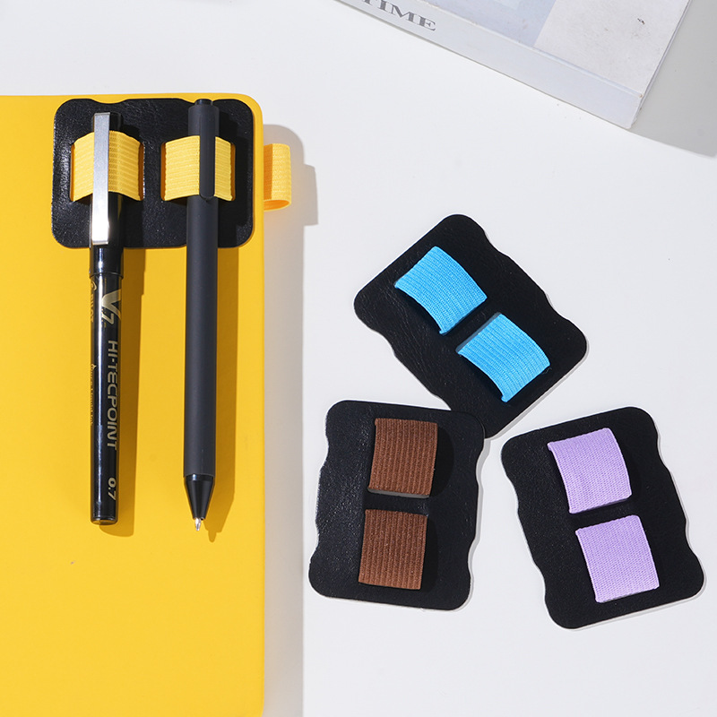 Cross-border hot-selling notebook business accessories self-adhesive leather pen holder can be inserted 2 pens with rubber band pen insertion point Cross-border hot-selling notebook business accessories self-adhesive leather pen holder can be inserted 2 pens with rubber band pen insertion point
