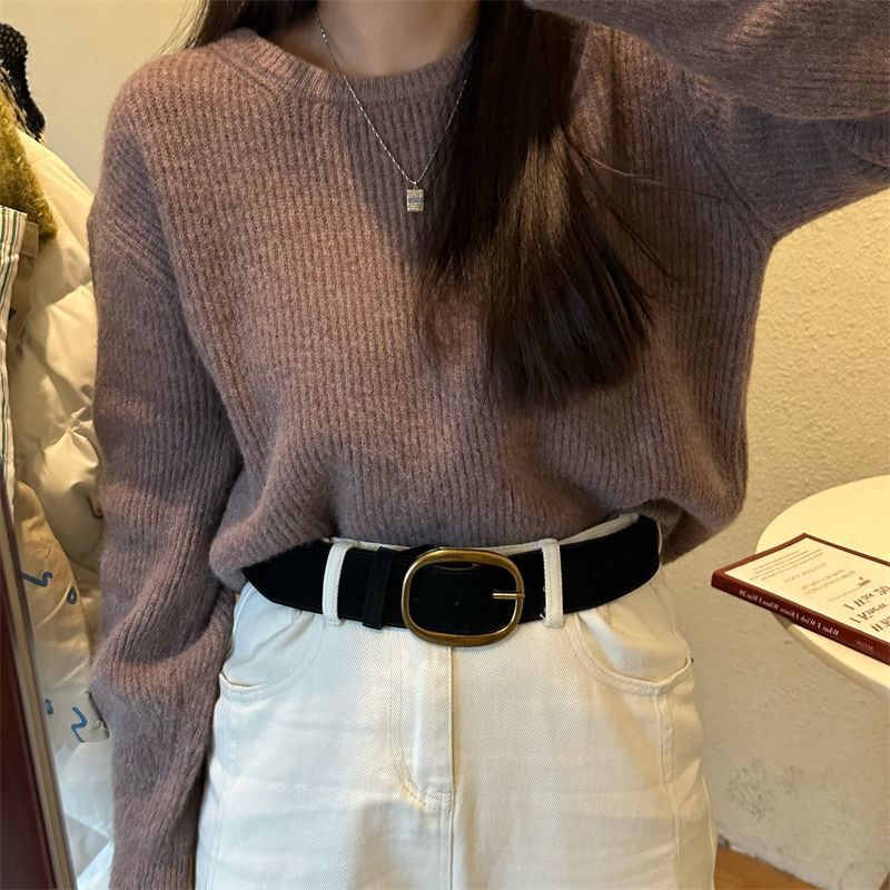 Wide Waist Belt For Coats Women's Retro Brown Gold Buckle Double Layer Cowhide Suede High-End Belt Autumn Winter New Arrival - Thumbnail 4