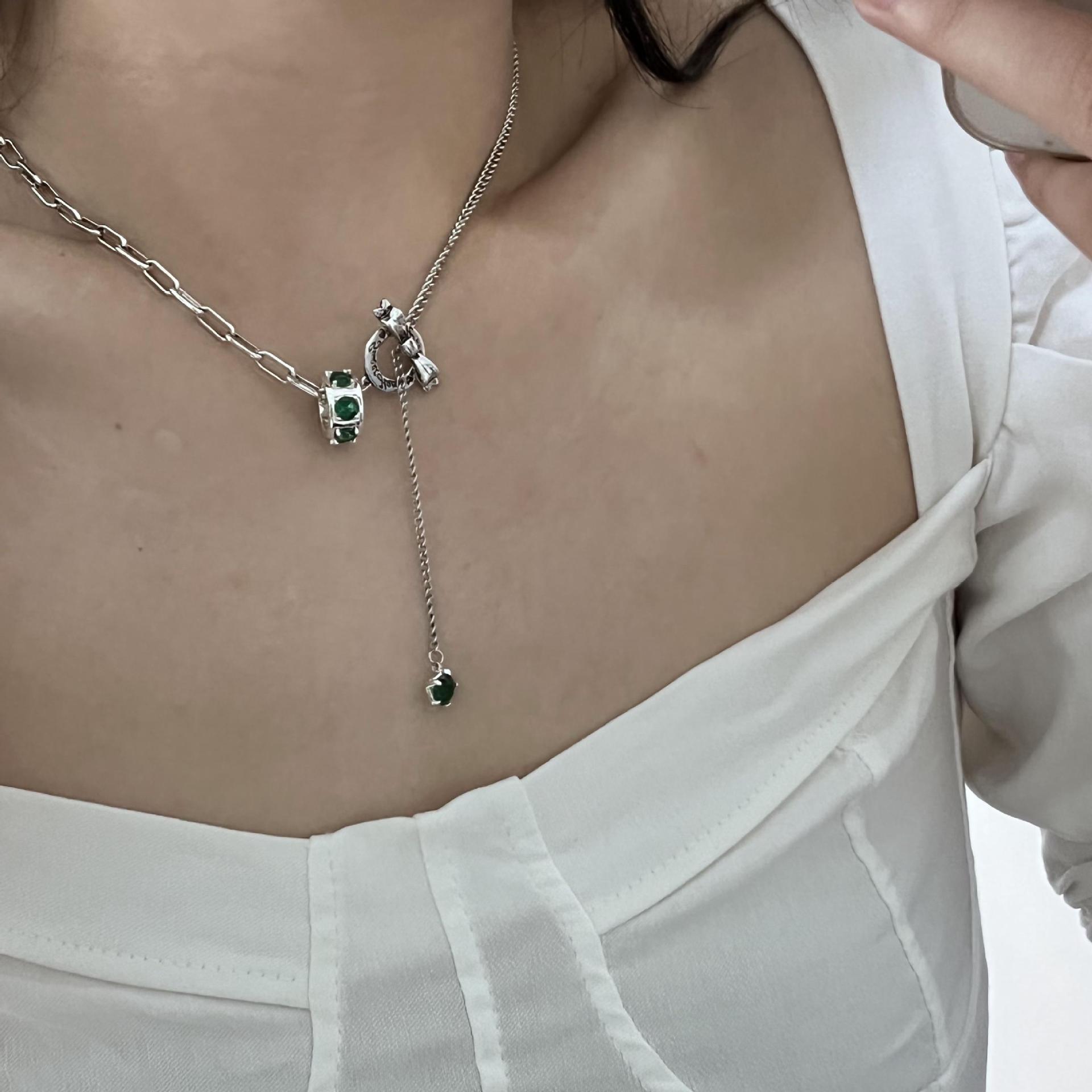 Retro Fashion Geometric Stainless Steel Plating Artificial Rhinestones Necklace