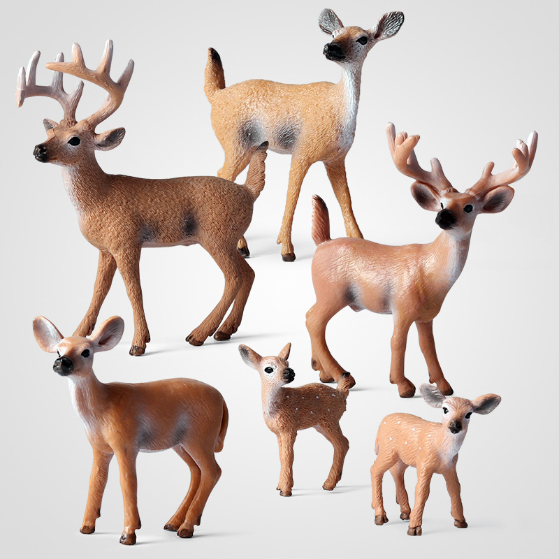 Children's simulation wild white-tailed deer animal moose deer sika deer model solid ornament set Christmas toy