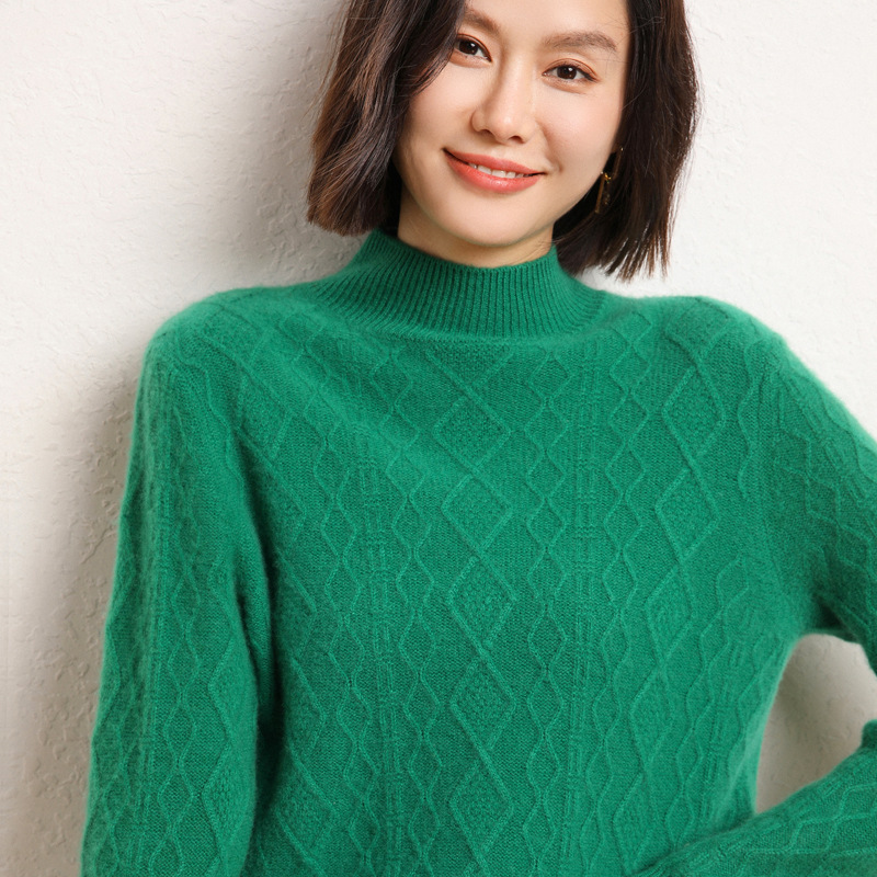 2023 autumn and winter New alanhua half turtleneck sweater women's twisted thickened knitted sweater loose pullover base