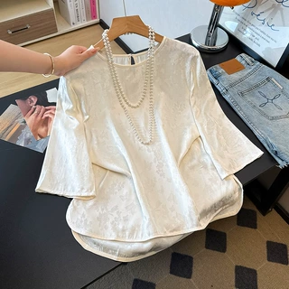 2026新中式古典国风东方汉服重工提花圆领中袖衬衫女改良汉服上衣