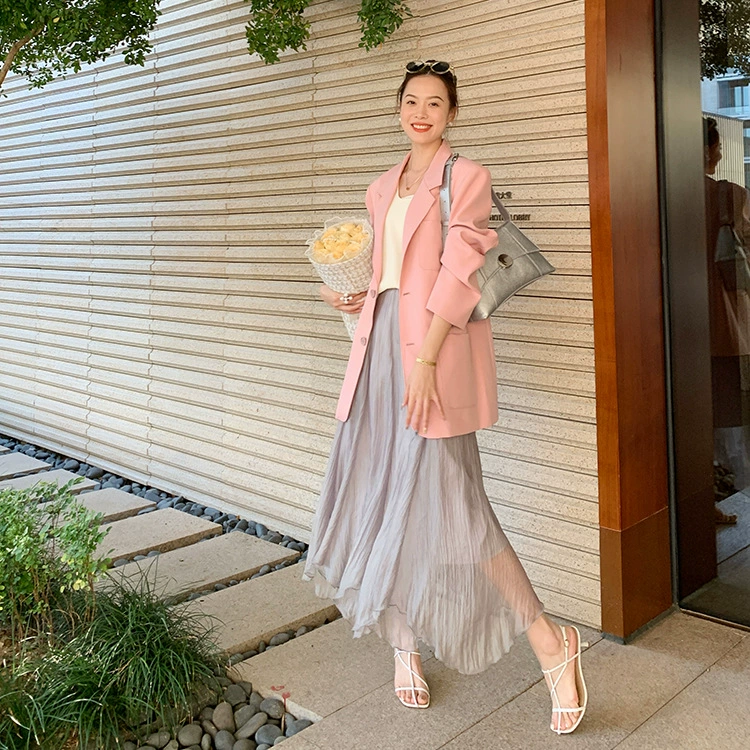 Liwu Green Light Юбка Универсальная шифоновая юбка средней длины Платье Классический черный Другие