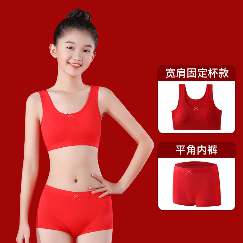 Year of the Snake Girls' Developmental Period Pure Cotton Intimates Red Student Vest Primary and Secondary School Girls' Bra