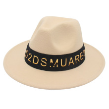 欧美风经典毡帽金色字母数字黑色织带大檐礼帽服装店模特穿戴帽子