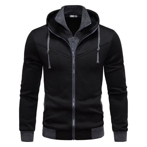 Men's Fashion Casual Pseudo Two-Piece Slimming Contrast Color Hooded Sweatshirt