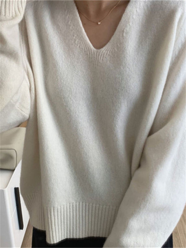 山力达迪V领套头慵懒风毛衣女秋冬软糯针织打底衫韩版洋气时尚显|undefined