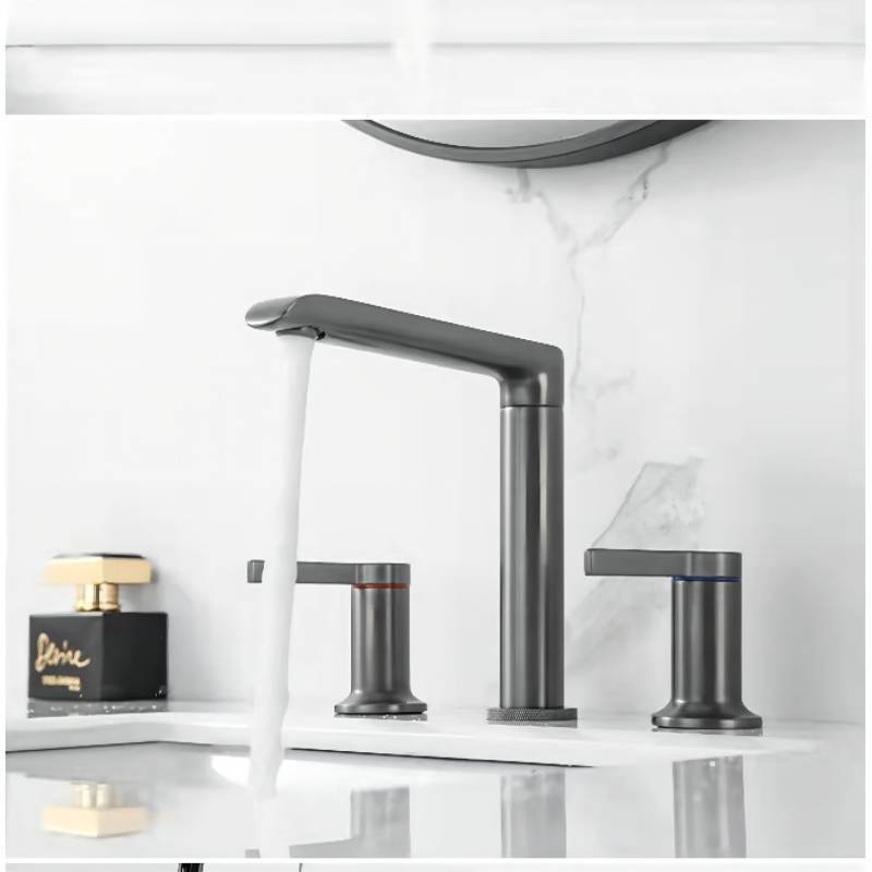 Double Handle Faucet Black Gray Deck Mounted Faucet High Cass Brass Faucet Bathroom Wash Basin