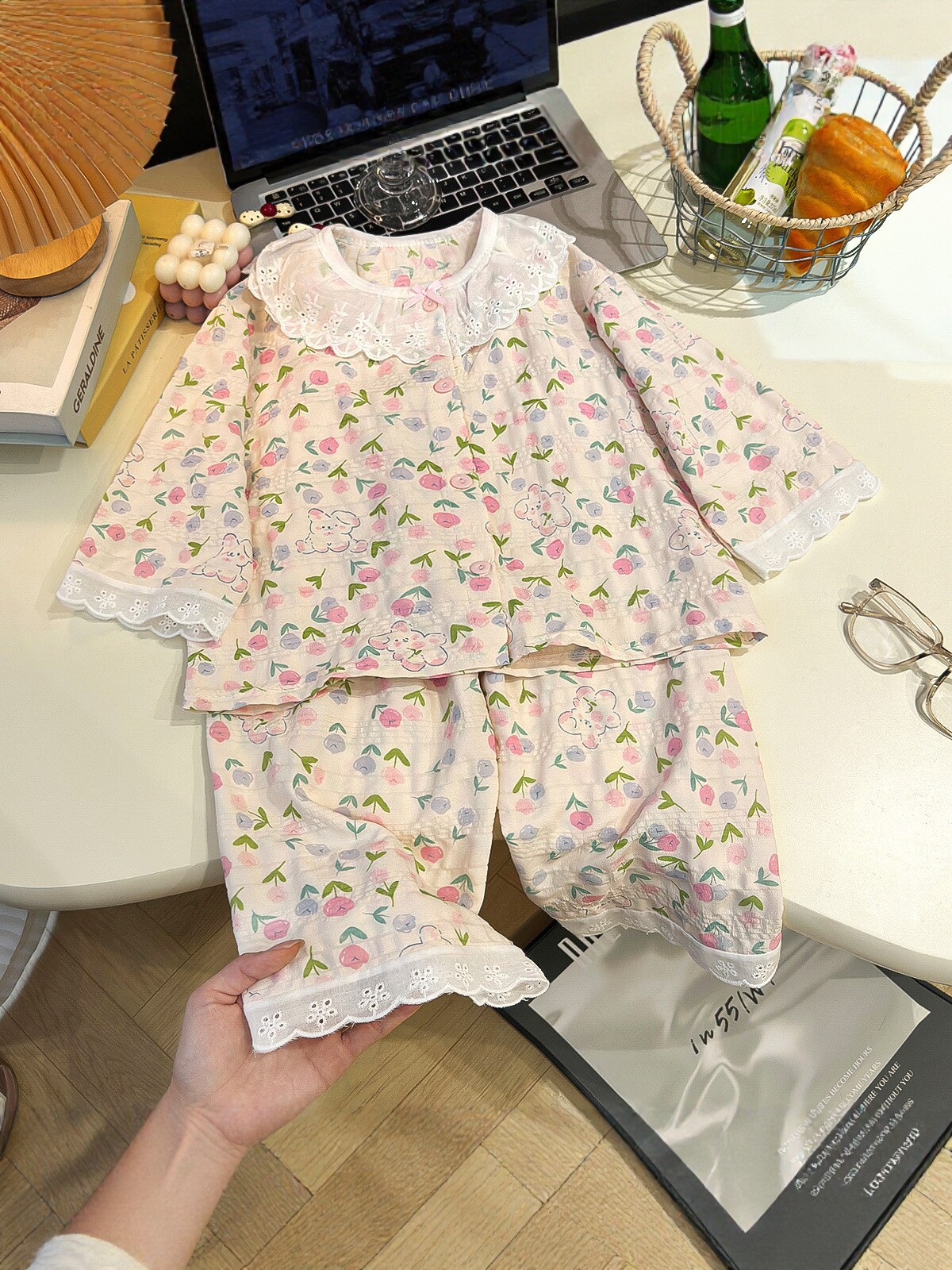 2026 nuevo conjunto de ropa de algodón para niños nubes niñas pijamas de dibujos animados delgados ropa de aire acondicionado transpirable