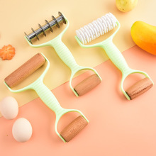 实木双头擀面杖手动饺子皮面粉棍披萨滚轮刀六轮切面刀面条分切器