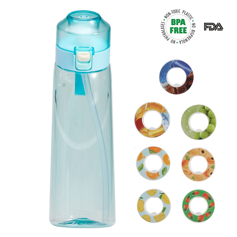 Taza de fragancia caliente Taza de agua divertida Sin logotipo Pajita resistente a altas temperaturas Botella de agua con aroma de anillo de fragancia verde con sabor