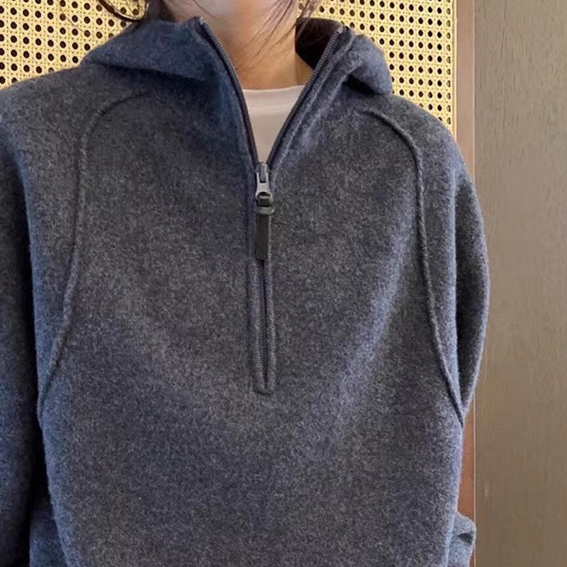 外贸原单出口品牌剪标尾单女装设计感长袖独特别致半拉链连帽卫衣|undefined