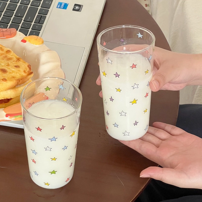 ins风少女心彩色星星耐高温高硼硅玻璃杯奶茶杯水杯奶昔杯家用|undefined