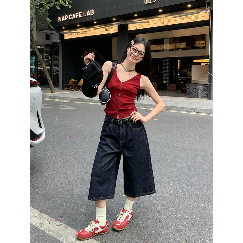 Dark Blue Straight-Leg Cropped Jeans for Women, New Summer Style, American Retro Loose High-Waisted Mid-Length Wide-Leg Pants Dark Blue Straight-Leg Cropped Jeans for Women, New Summer Style, American Retro Loose High-Waisted Mid-Length Wide-Leg Pants