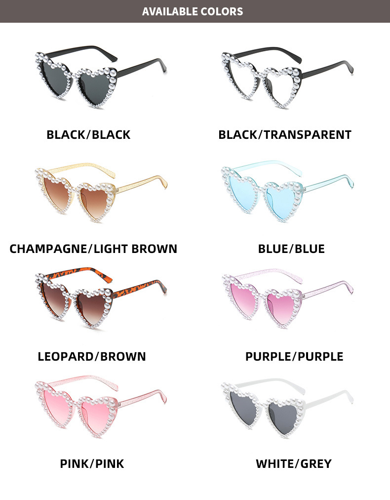 Heart Shape Pattern Women'S Gender Pearl Design Sweet Heart Shape PC UV400 Protection Heart Shape Pearl Frameless Women's Sunglasses