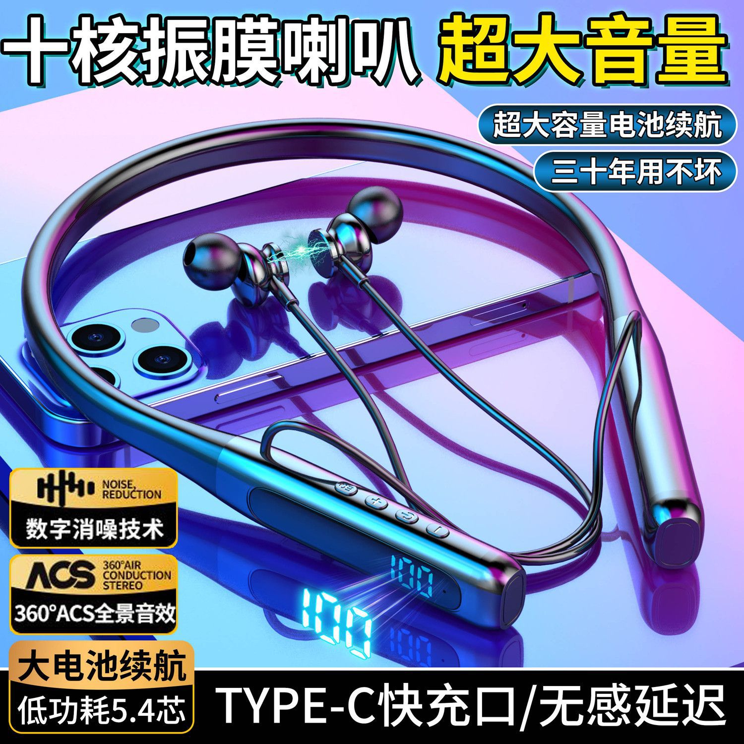 New wireless bluetooth neck headset ultra-long standby card sports high sound quality noise reduction mobile phone wholesale