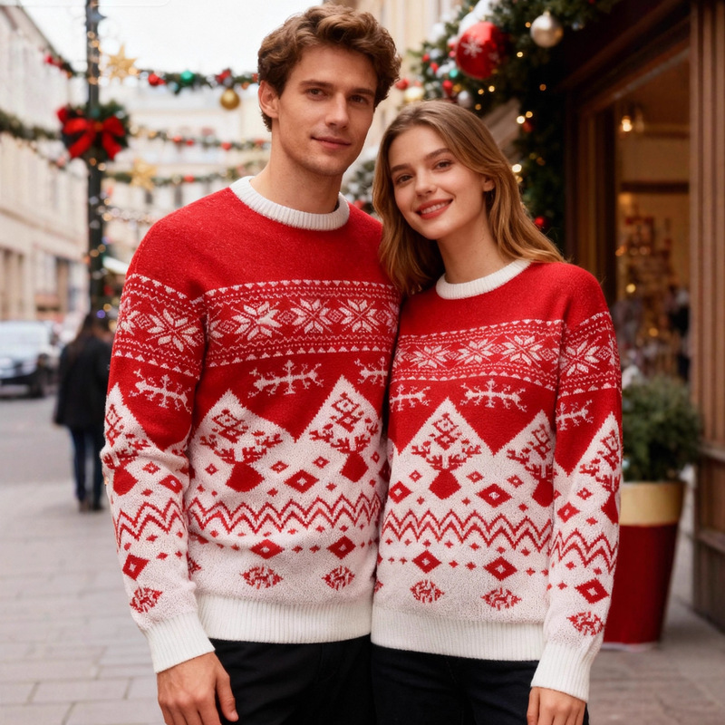 Christmas Couple Style Men's and Women's Cross-Border Export Winter New Pullover Jacquard Long-Sleeved Knitwear Casual Knitwear
