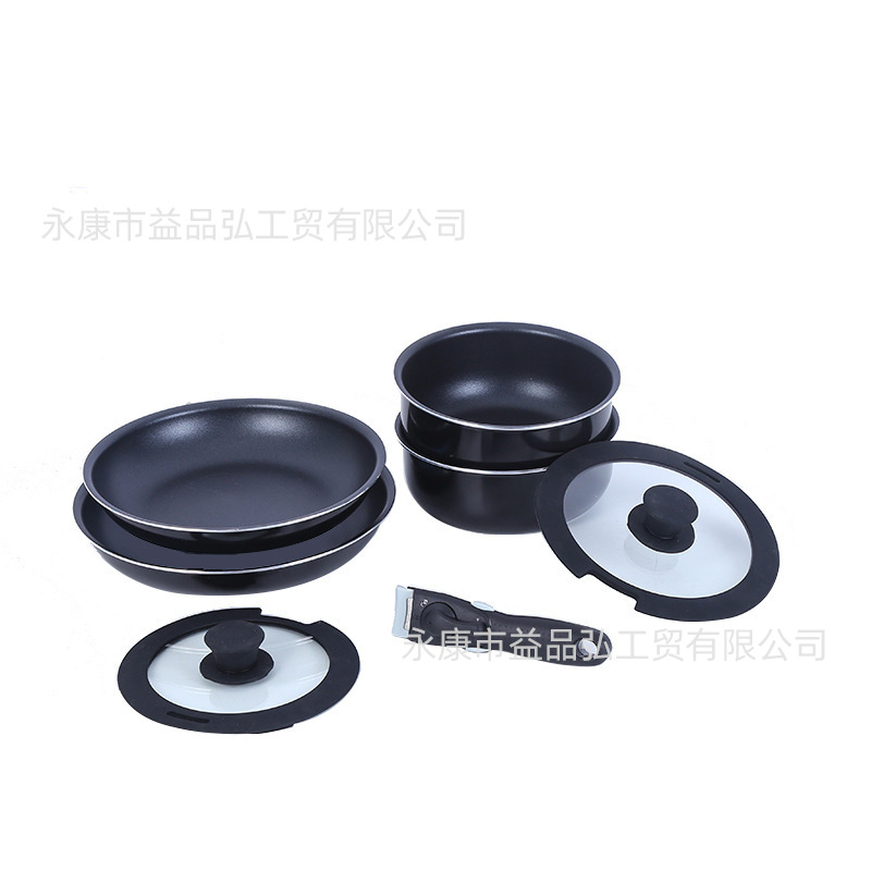 Nuevo de cuatro piezas desmontable sartén mango de aluminio olla de sopa engrosada doble fondo antiadherente pan cocina olla traje