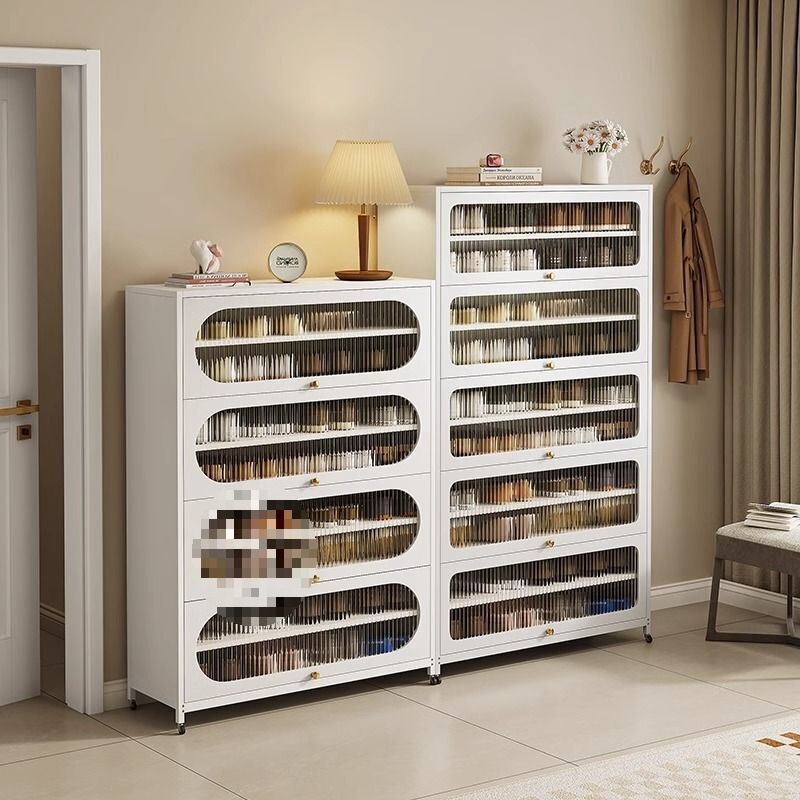 Steel Shoe Cabinet Waterproof and Dustproof Home Entrance Entrance Large Capacity Iron Flip-Up Door Shoe Cabinet Multi-Layer Shoe Rack