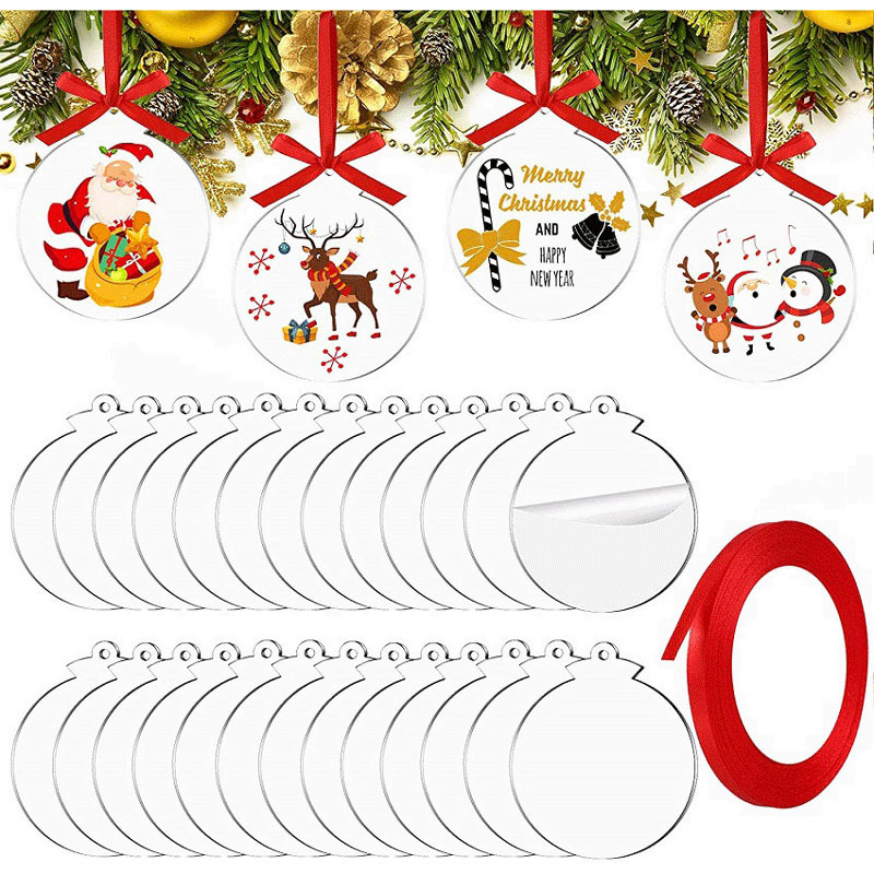 圣诞工艺品亚克力圆形挂饰透明亚克力双面空白圣诞树挂件圣诞装饰