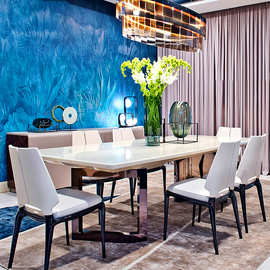 环欧 意大利品牌家具/F迪意大利大理石长方形餐桌意式轻奢餐桌椅