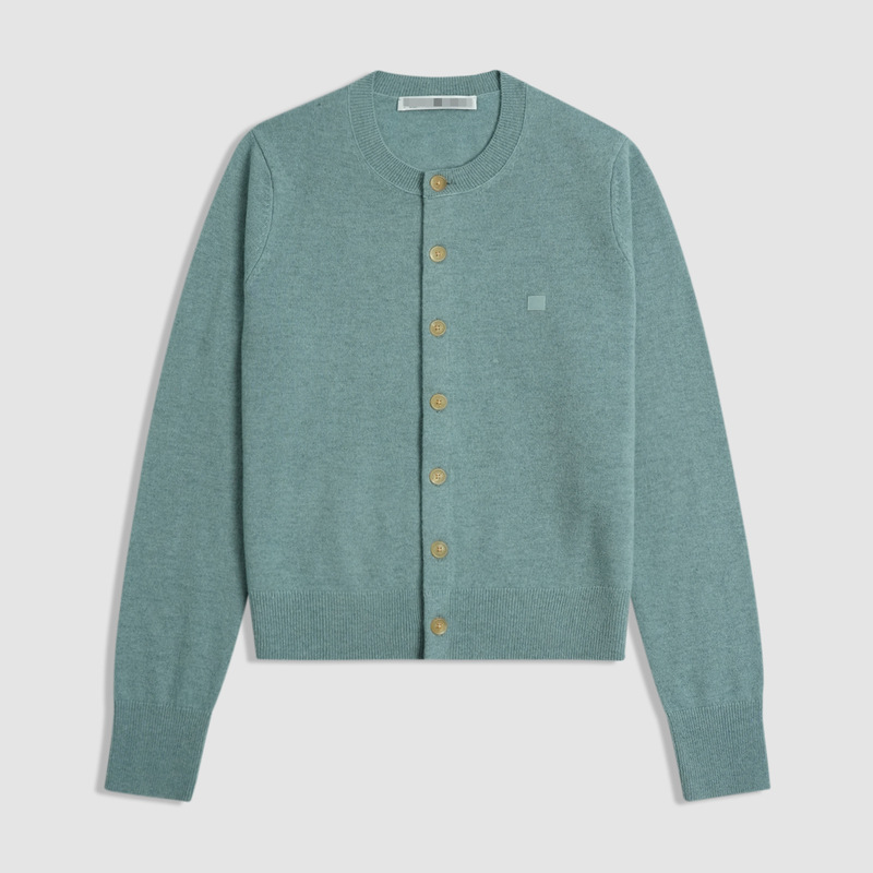 New Ac Classic Square Smiley Face Cardigan, Intellectual, Simple, Everyday Versatile Round Neck Long-Sleeved Knitwear Cardigan