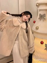 小白熊仿皮草外套女中长款宽松翻领水貂毛加厚毛绒大衣冬季