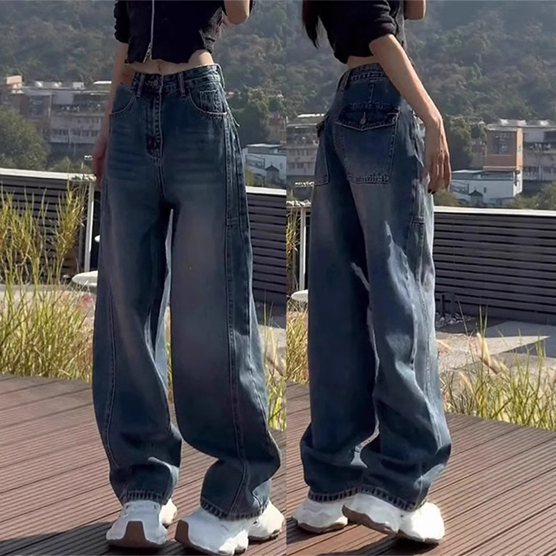 Plus-Size European-Style Banana Jeans for Women, Summer Slimming Straight Loose Wide-Leg Dad Jeans