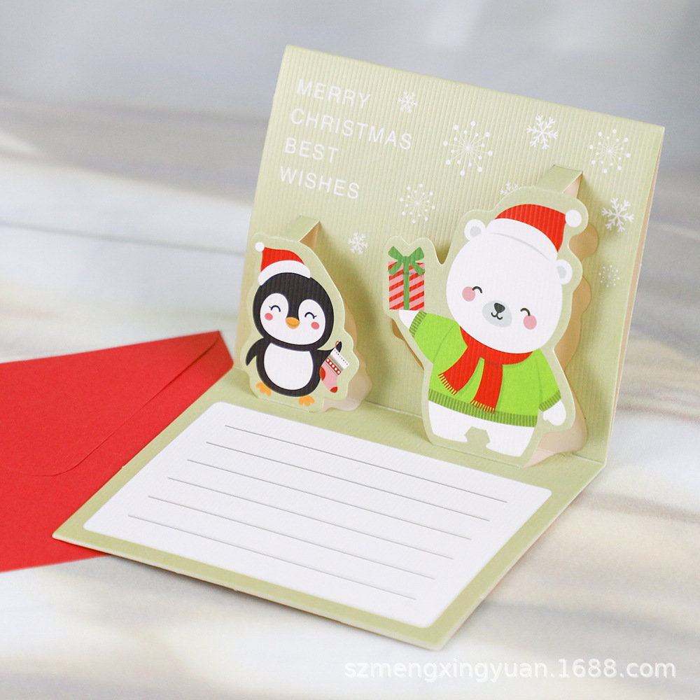 Regalos de Navidad creativos tarjetas de regalo de decoración con sobre de felicitación cartón de dibujos animados tridimensional tarjeta de mensaje de Santa