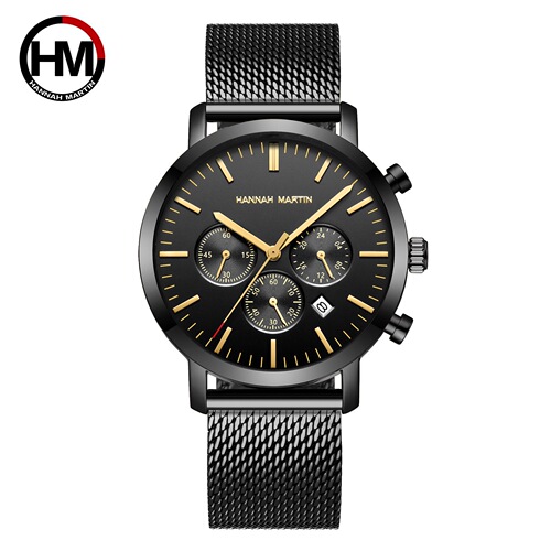Multifunctional Business Casual Calendar Quartz Watch Men's Pure Gold Braided Chain Business Casual Waterproof Watch