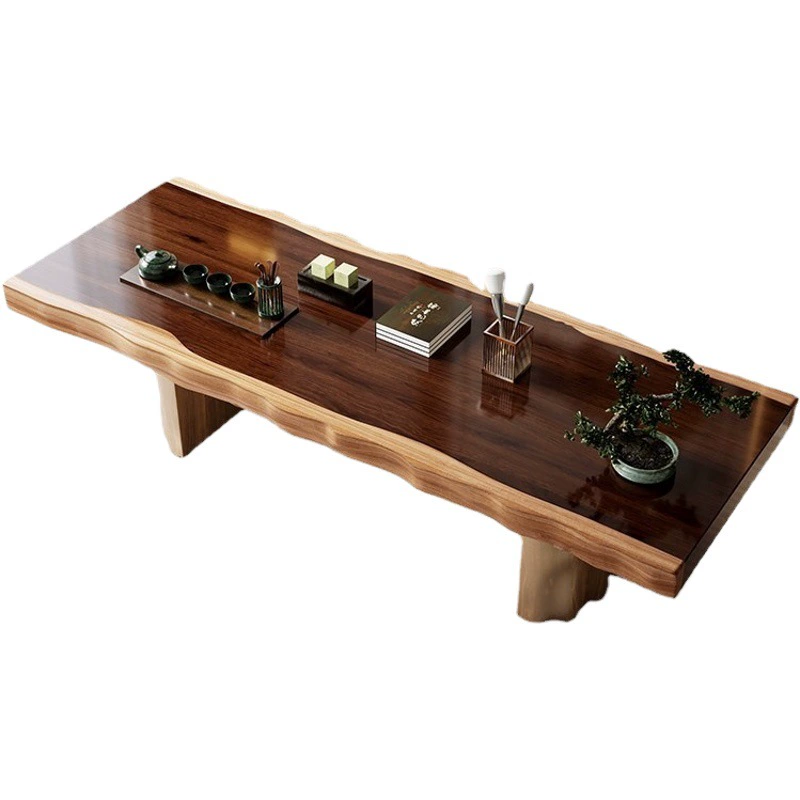 Новый китайский стиль Натуральная боковая большая тарелка Чайный столик из цельного дерева Полный набор Комбинированный журнальный нерегулярный чайный столик Офисный чайный столик и стул