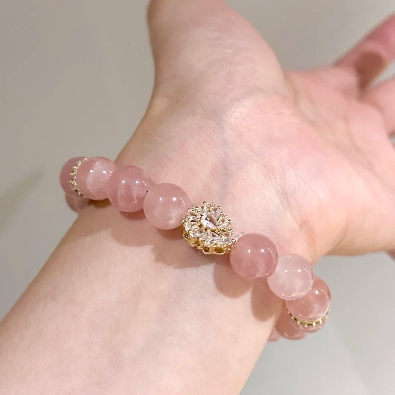 天然ピンククリスタルビーズブレスレット、新鮮で甘くて多用途、桃の花のブレスレット、親友ジュエリー、クロスボーダーDouyin卸売|undefined
