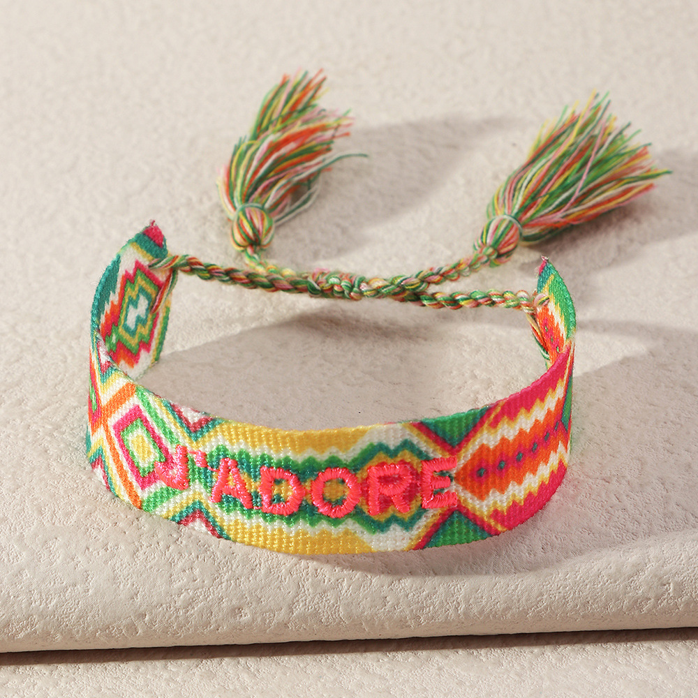 Cross-border  Cotton Woven Colorful Nepal Ethnic Style Hand-woven Long Fringe I Like Bracelets For Women Wholesale display picture 18