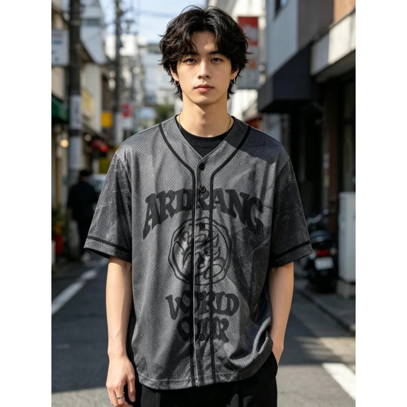 New cross-border outdoor sports short-sleeved baseball jacket with mesh, quick-drying, soft and breathable fabric, digital casual T-shirt