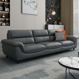 Simple Modern Small Apartment Light Luxury Straight-Line Italian Minimalist Genuine Leather Sofa Top Layer Cowhide Living Room Foshan Furniture