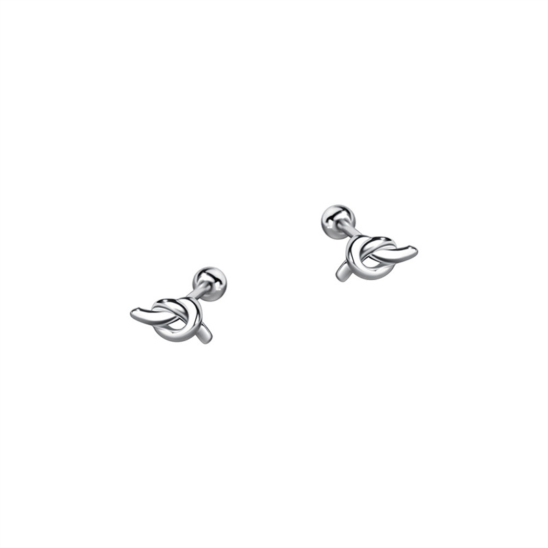 S999 Silver Wrapping Knot Small Earnail Female Twisted Flower Design Advanced Autumn and Winter High Face Earaccessory_voghion.com