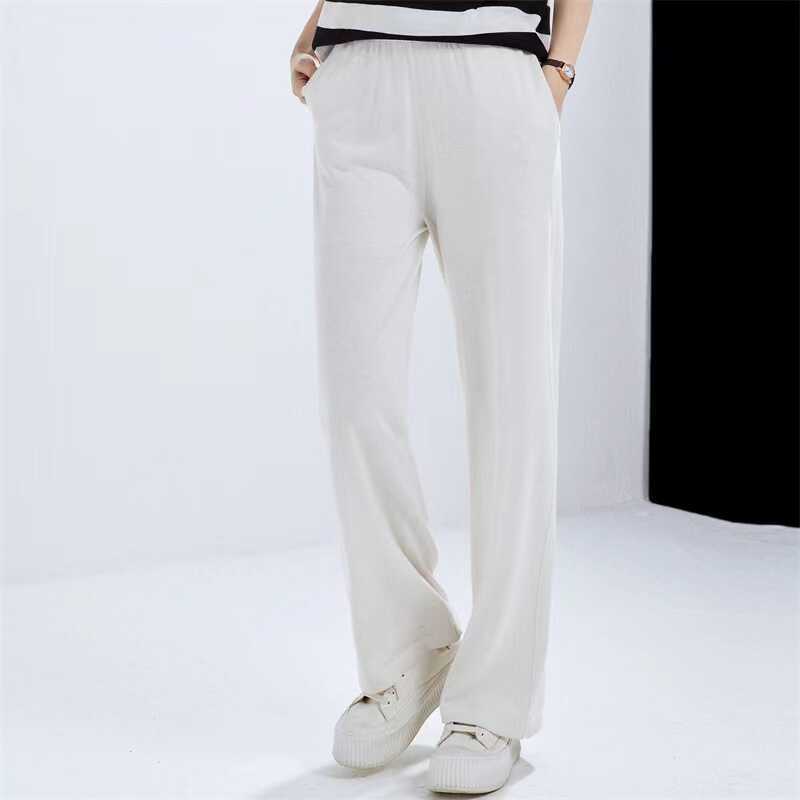 Silk Skin-feeling Thin High-waisted Mulberry Silk Cashmere Elegant White Simple All-match Straight Casual Trousers